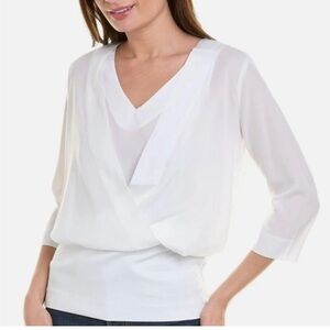 Cabi Indulge Mixed Media Layered Blouse
Shirt White Back Zip Sz XS